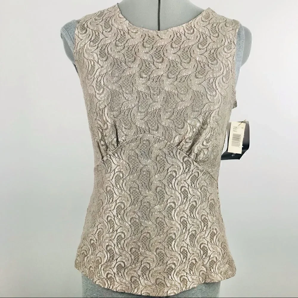 LA II Metallic Gold Lace Sleeveless Camisole Top NEW
